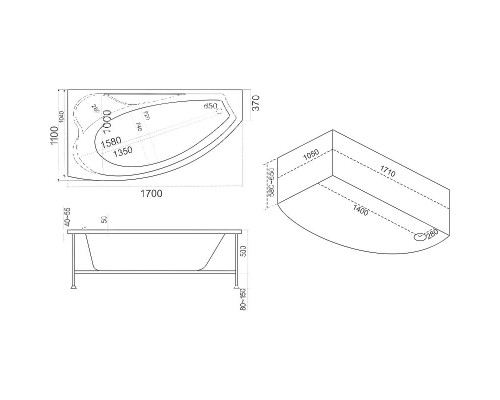 Акриловая ванна Bas Николь 170x104 R В 00028 без гидромассажа