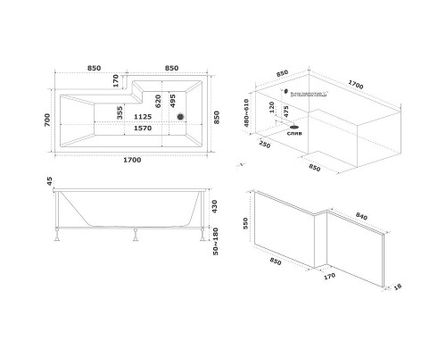 Акриловая ванна Bas Эсте 170x85 L В 00123 без гидромассажа