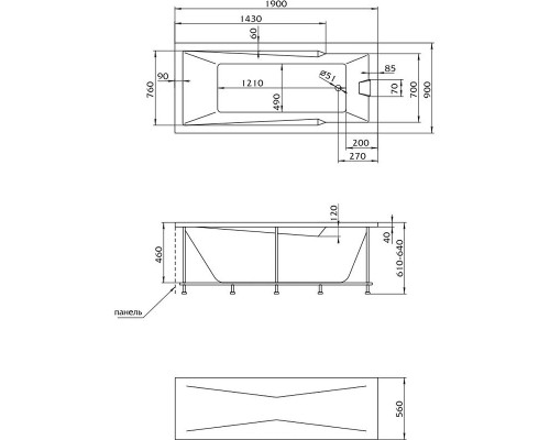 Акриловая ванна Marka One Raguza 190х90 01ра1990 без гидромассажа