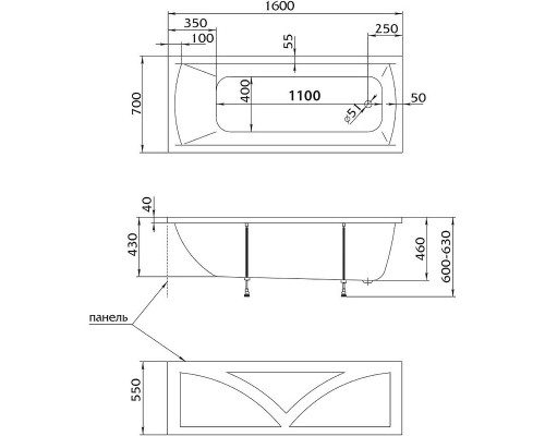 Акриловая ванна Marka One Modern 160х70 01мод1670 без гидромассажа