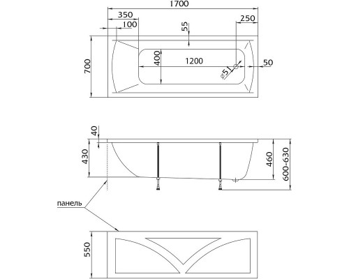 Акриловая ванна Marka One Modern 170х70 01мод1770 без гидромассажа