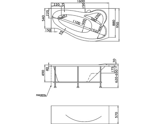 Акриловая ванна Marka One Gracia 160х95 R 01гр1695п без гидромассажа