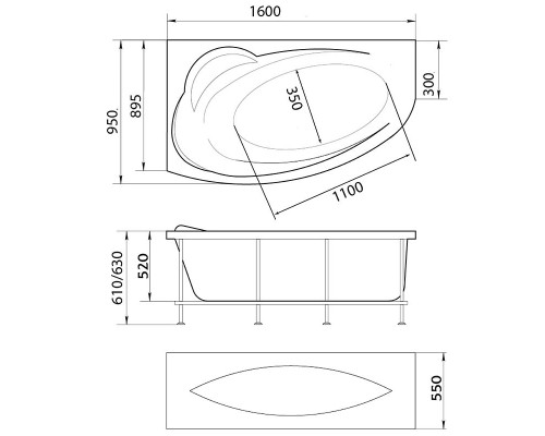 Акриловая ванна Marka One Julianna 160х95 L 01дж1695л без гидромассажа