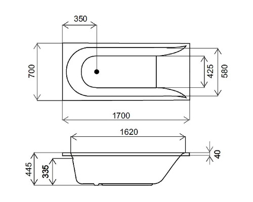 Акриловая ванна AM.PM Spirit 170x70 без гидромассажа