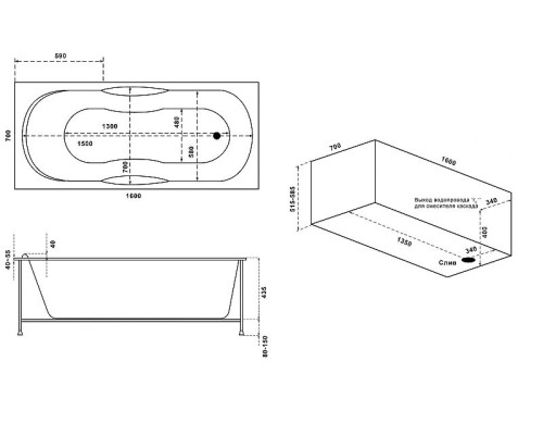 Акриловая ванна Relisan Eco Plus Мега 160x70 Гл000015091 без гидромассажа