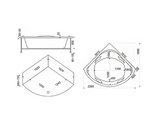 Акриловая ванна Bas Ривьера 161x161 В 00029 без гидромассажа
