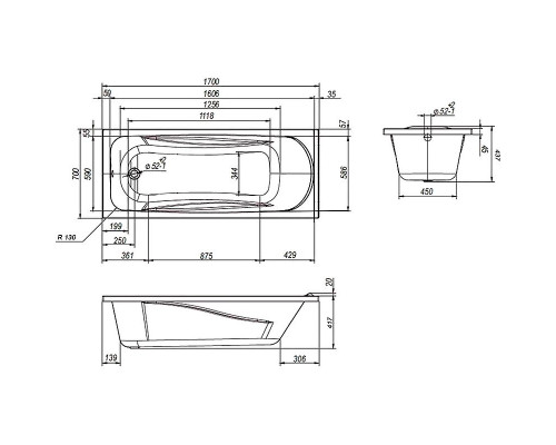 Акриловая ванна AM.PM Sense New 170x70 без гидромассажа
