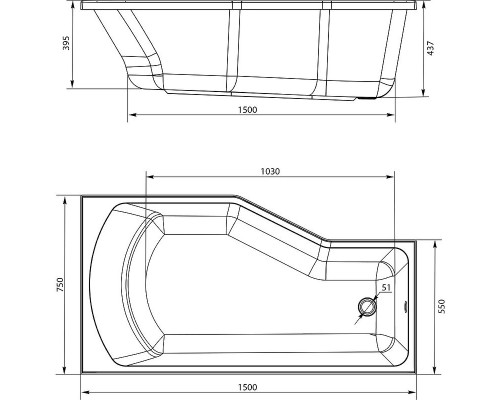 Акриловая ванна Marka One Convey 150х75 L 01кон1575л без гидромассажа