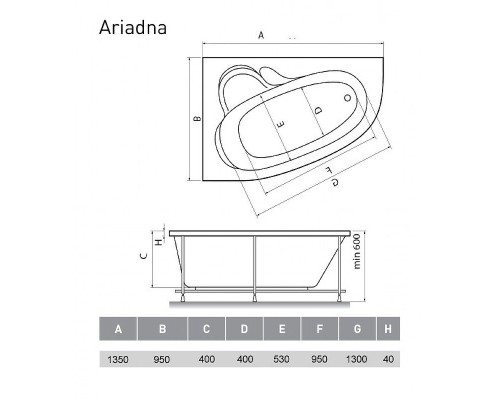 Акриловая ванна Relisan Ariadna 135x95 L Гл000001460 без гидромассажа