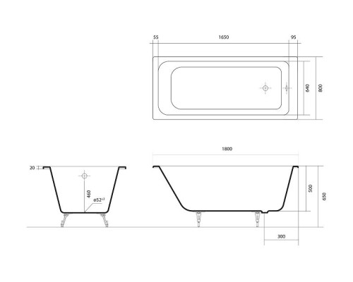 Чугунная ванна Aquatek Дельта 180x80 AQ8980F-00 без антискользящего покрытия