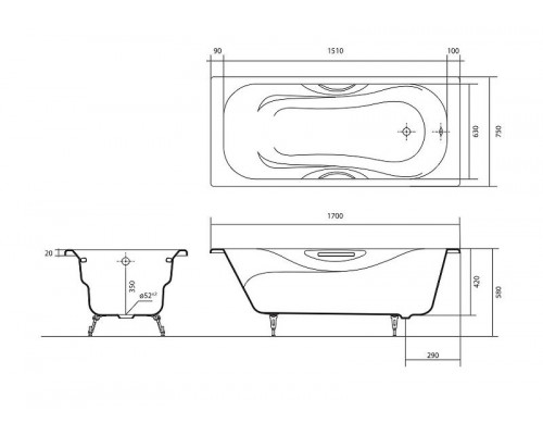 Чугунная ванна Aquatek Гамма 170x75 AQ8070FH-00 без антискользящего покрытия