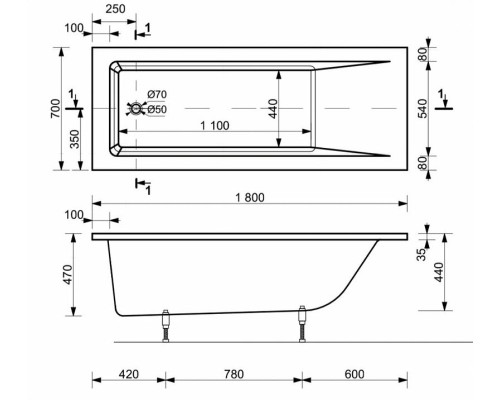 Ванна из искусственного камня Эстет Дельта 180х70 ФР-00001661 без гидромассажа