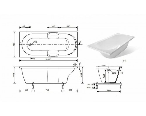 Ванна из искусственного камня Эстет Камелия 180х75 ФР-00001032 без гидромассажа