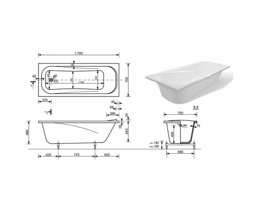 Ванна из искусственного камня Эстет Альфа 170х70 ФР-00006565 без гидромассажа