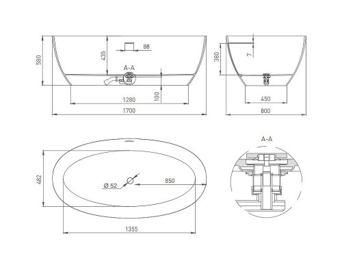 Ванна из литьевого мрамора 170x81 см Salini S-Stone Alda 101922M