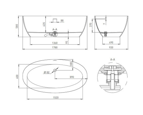 Ванна из литьевого мрамора 178x92 см Salini S-Stone Alda 101911SM