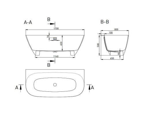 Ванна из литьевого мрамора 170x80 см Salini S-Stone Sofia Wall 102522M