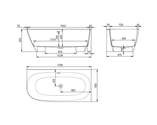 Ванна из литьевого мрамора 170x85 см Salini S-Stone Sofia Corner R 102524M
