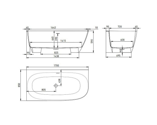 Ванна из литьевого мрамора 170x85 см Salini S-Stone Sofia Corner L 102525M