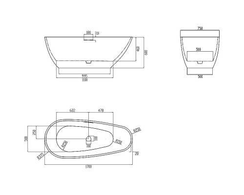 Ванна из искусственного камня Abber Dortmund 170x75 AM9911G Серая без гидромассажа
