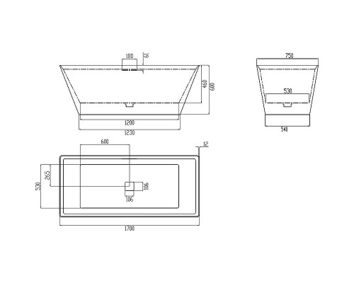 Ванна из искусственного камня Abber Berlin 170x75 AM9912 Белая без гидромассажа