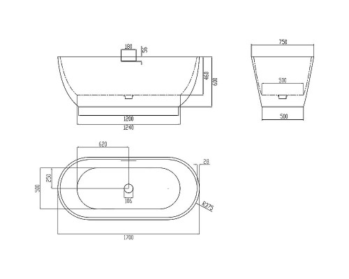 Ванна из искусственного камня Abber Frankfurt 170x75 AM9941 Белая без гидромассажа