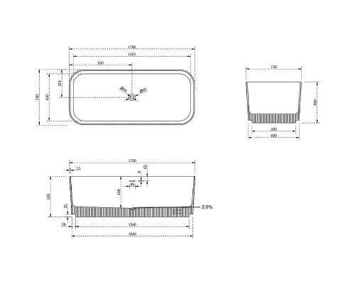 Ванна из искусственного камня Abber Stein 170x75 AS9663Violett Фиолетовая без гидромассажа