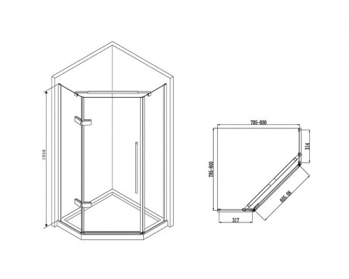 Душевой уголок Abber Ewiges Wasser 80х80 AG05080 профиль Хром стекло прозрачное