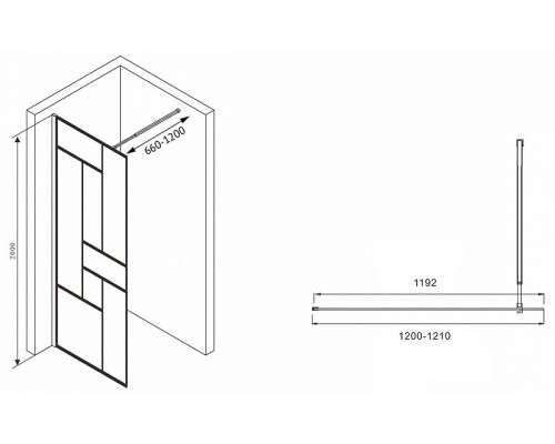 Душевая перегородка Abber Immer Offen 120 AG63120B8 профиль Черный стекло прозрачное