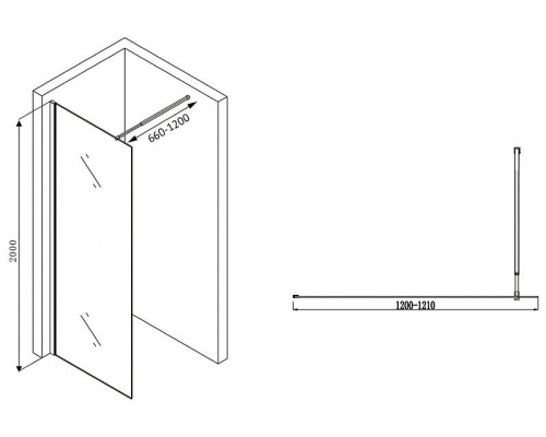 Душевая перегородка Abber Immer Offen 120 AG61120B8 профиль Черный стекло прозрачное