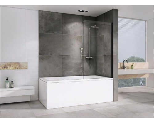 Шторка на ванну Abber Immer Offen 100x140 AG71100B профиль Черный стекло прозрачное