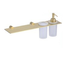 Дозатор для жидкого мыла со стаканом и полочкой Savol S-002169C цвет Золото матовое