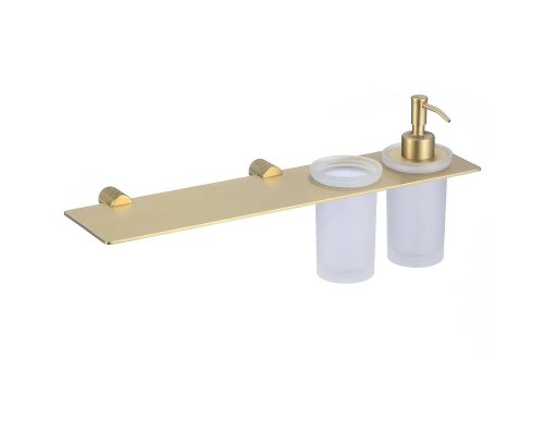 Дозатор для жидкого мыла со стаканом и полочкой Savol S-002169C цвет Золото матовое