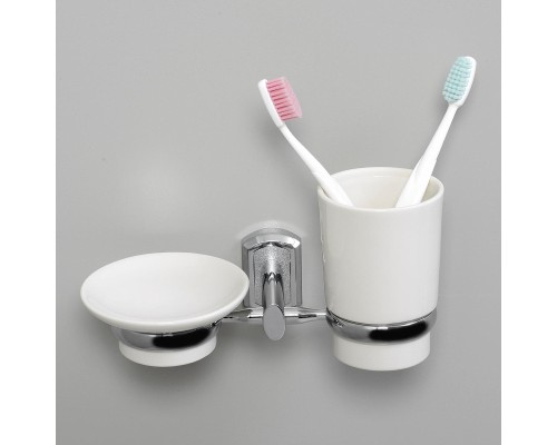 Стакан для зубных щеток с мыльницей WasserKRAFT K-28126 цвет Хром