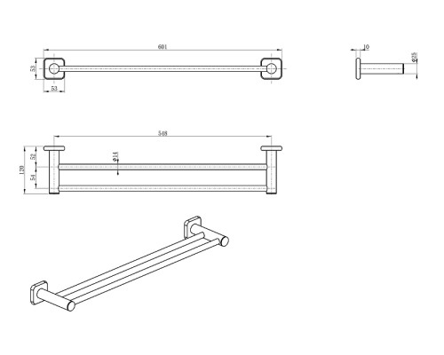 Полотенцедержатель Wonzon & Woghand WW-V1102-CR двойной цвет Хром