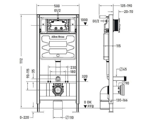 Инсталляция Allen Brau Pneumatic 9.11100.20 для унитаза без клавиши смыва