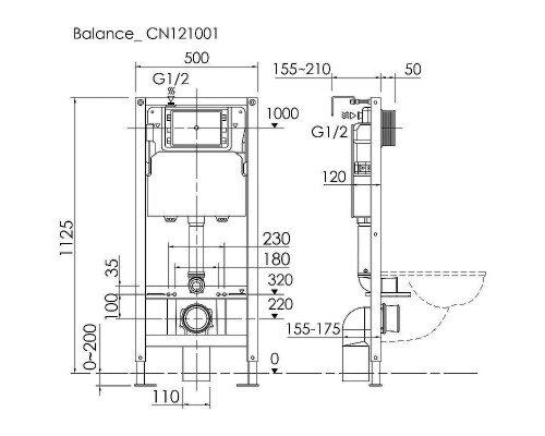 Инсталляция Ceramicanova Balance CN121001CH для унитаза с клавишей смыва Хром глянцевый