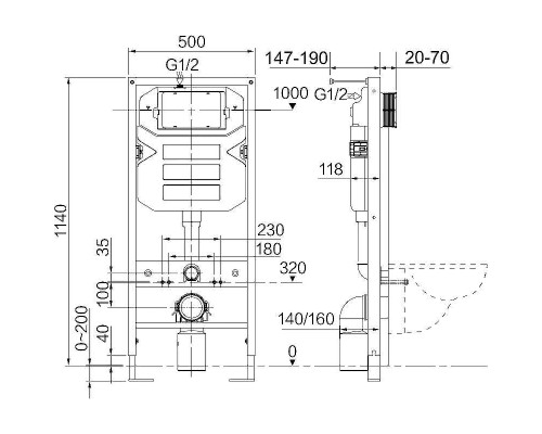 Инсталляция Ceramicanova Envision CN1001W для унитаза с Белой клавишей смыва