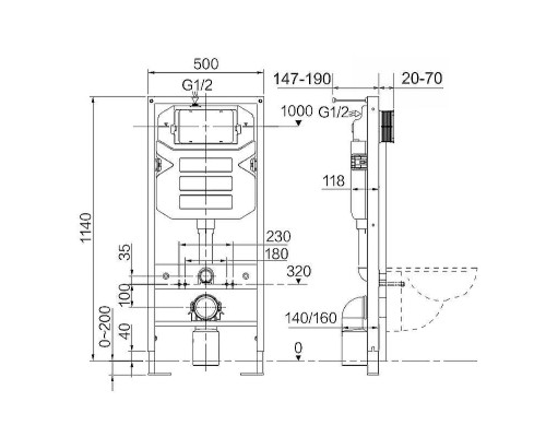 Инсталляция Ceramicanova Envision CN1001M для унитаза с клавишей смыва Хром матовый
