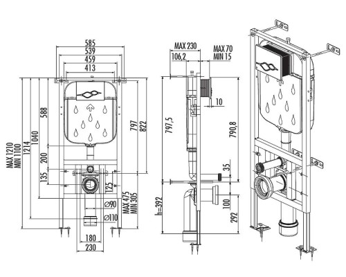 Инсталляция Creavit FGR6003.00 для подвесного унитаза без клавиши смыва