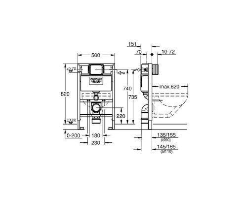 Инсталляция Grohe Rapid SL 38526000 для унитаза без клавиши