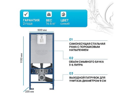 Инсталляция Grohe Rapid SLX 39596000 для унитаза без клавиши