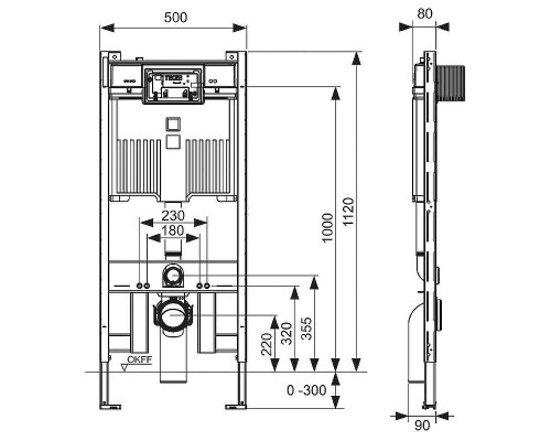 Инсталляция Tece Profil 9300040 (9300500) для подвесного унитаза без кнопки смыва