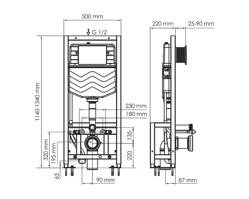 Инсталляция WasserKRAFT Dill 61TLT.010.ME.PB04 для унитаза с клавишей смыва Черный глянец