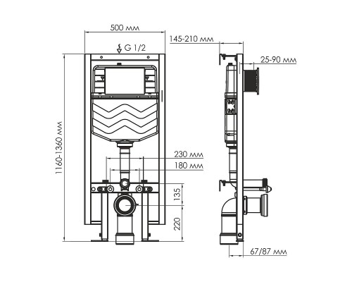 Инсталляция WasserKRAFT Vils 56TLT.010.ME.BN01 для унитаза с клавишей смыва Никель