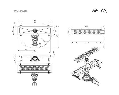 Душевой лоток AM.PM MasterFlow 40 W01SC-P11-040-01SB с решеткой Хром матовый Cut Gradient
