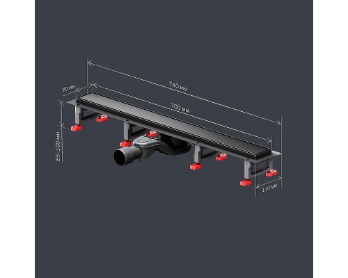 Душевой лоток AM.PM MasterFlow 70 W01SC-U11-070-04BM с Черной матовой решеткой / под плитку Tile