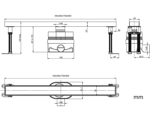 Душевой лоток Allen Brau Priority 75 9.50013.31 с решеткой цвет Черный матовый / под плитку