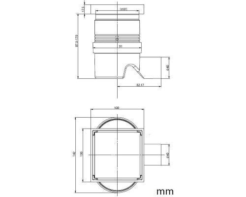 Душевой трап Allen Brau Priority 100x100 9.50026.MG с решеткой цвет Графит браш / под плитку