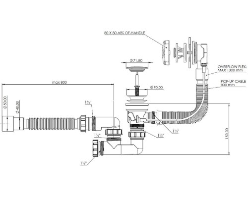 Слив-перелив Aquanet 339431 полуавтомат цвет Хром